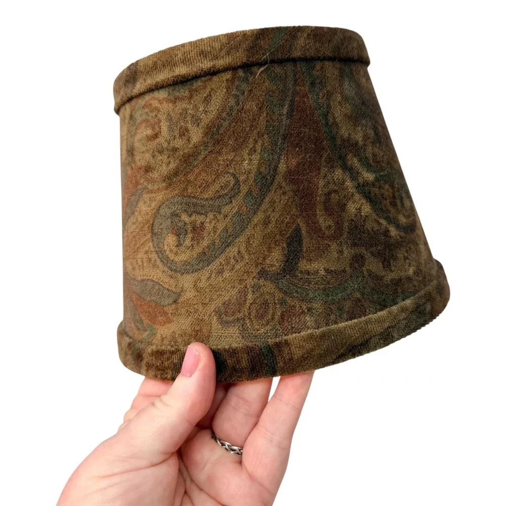 Vintage Empire Lamp Shade Velvet Flock‎ Paisley Tan Brown Teal 5.5